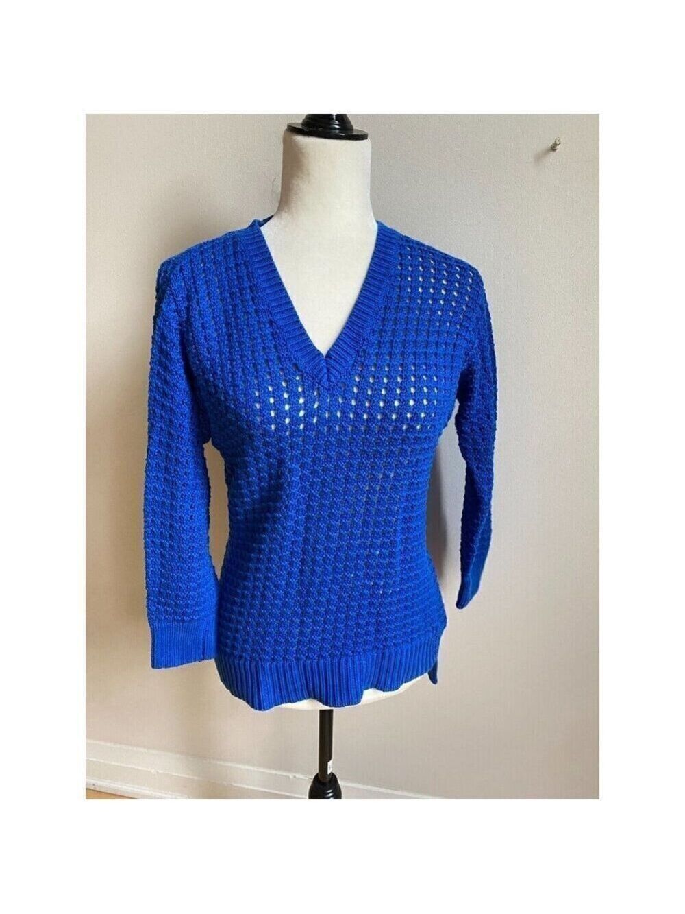 Michael Kors women vneck open knit blue sweater sz small